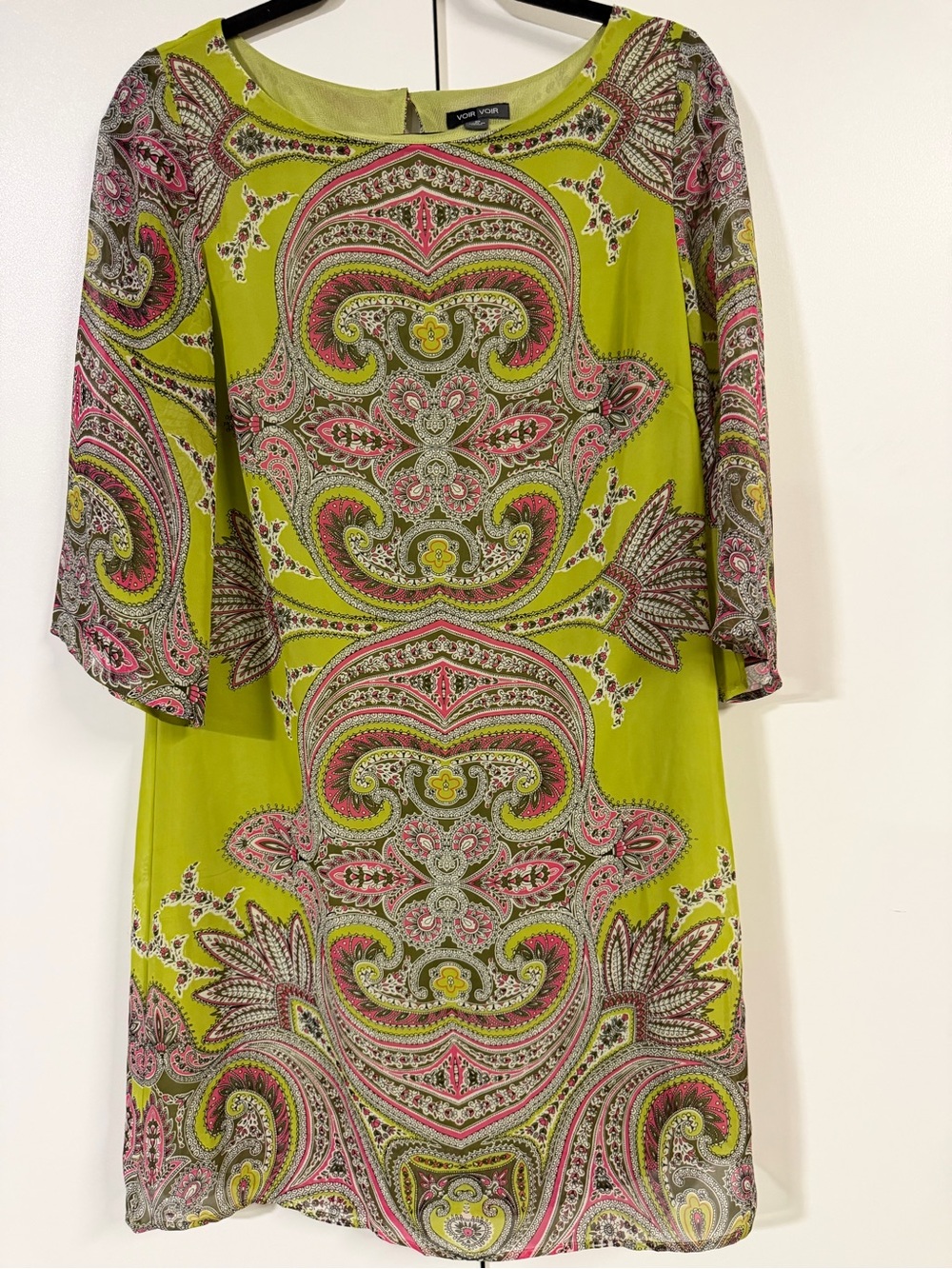 Voir Voir Paisley Print Shift Dress Green Pink Size 10